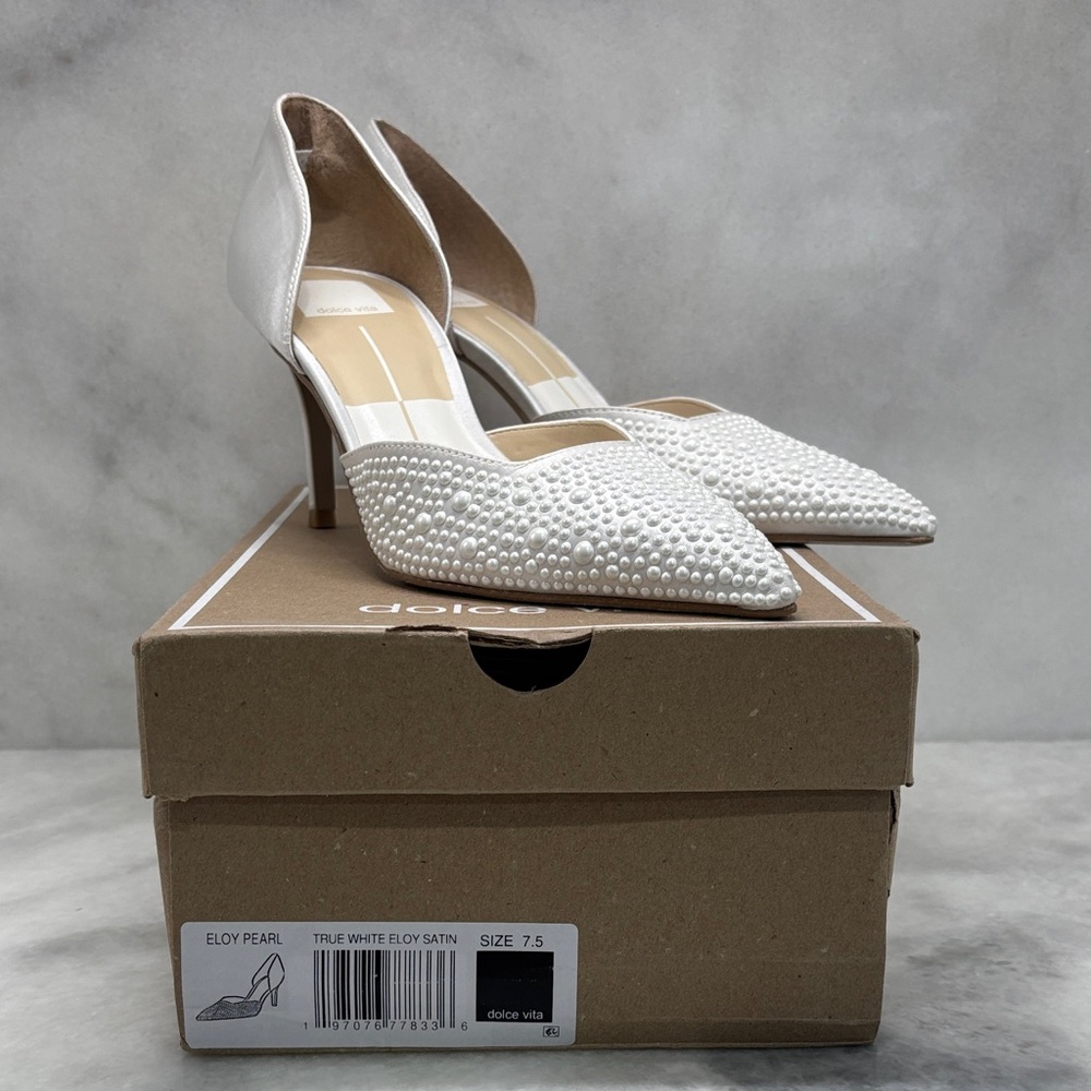 Dolce Vita Eloy Pearl White Satin Heels